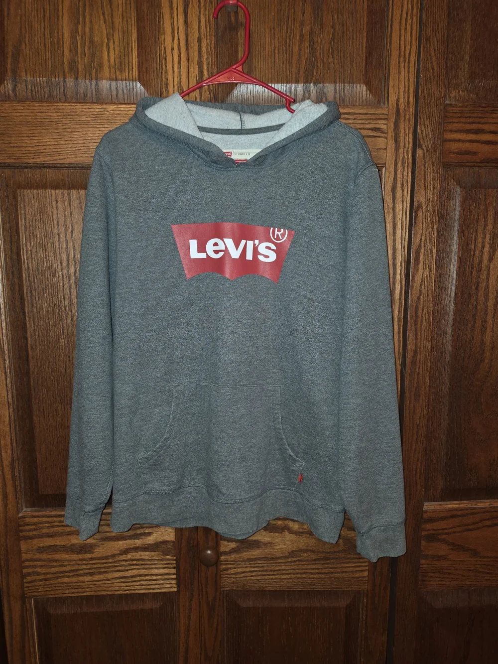 Levi's Men's Gray Hoodie with Red Logo